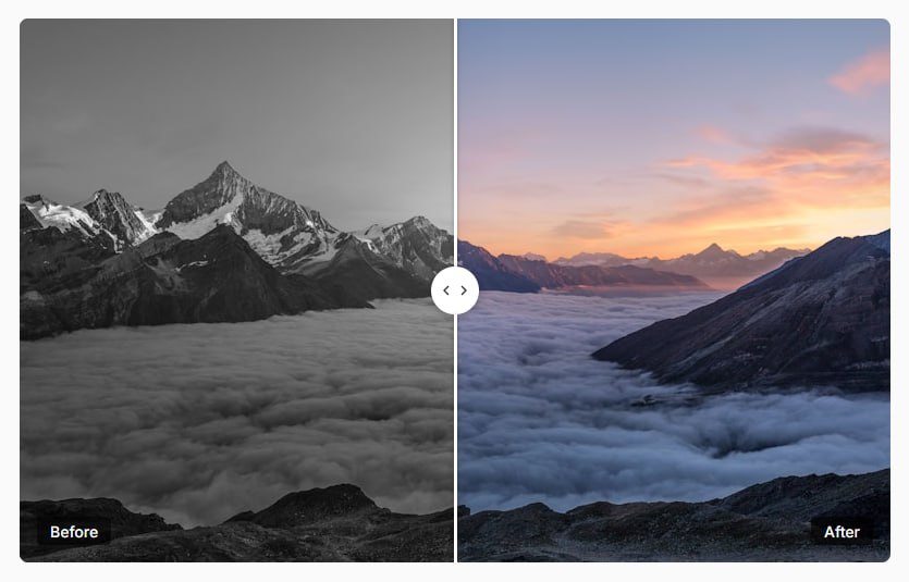 Sleek Compare WordPress before and after image comparison slider plugin showing a draggable divider between two images